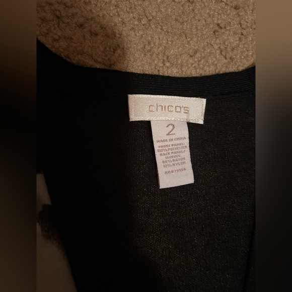 Chico’s Cardigan Travelers Open Front Women Size 2 Large Abstract Pockets Black - Picture 2 of 10